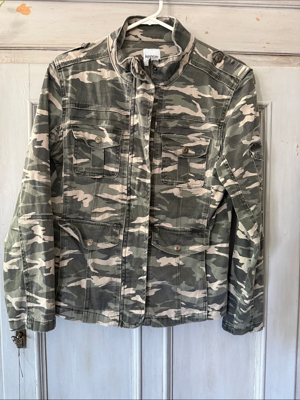 Kensie Women's Olive and Cream Camo Utility Jacket